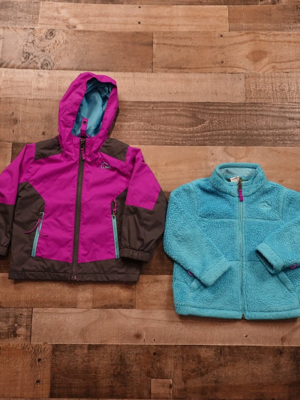 L.L.Bean 3-in-1 Jacket Girls 3T Magenta Blue Gray Fleece Lined Hooded Winter